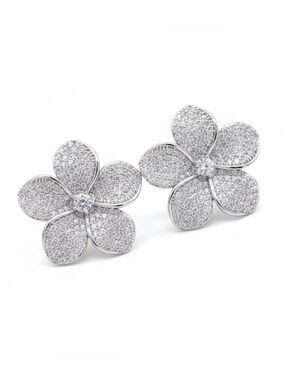 Silver Cubic Zirconia Silver Flower Earrings